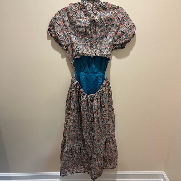 J. Crew Liberty Giorgia Duke Paisley Side Cut Out Puff Sleeve Midi Dress - 6 - Picture 8 of 16